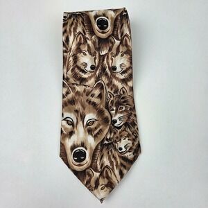 Renaissance Hand Made Mens Tie Wolf Pack Print Polyester Necktie Animal Wildlife